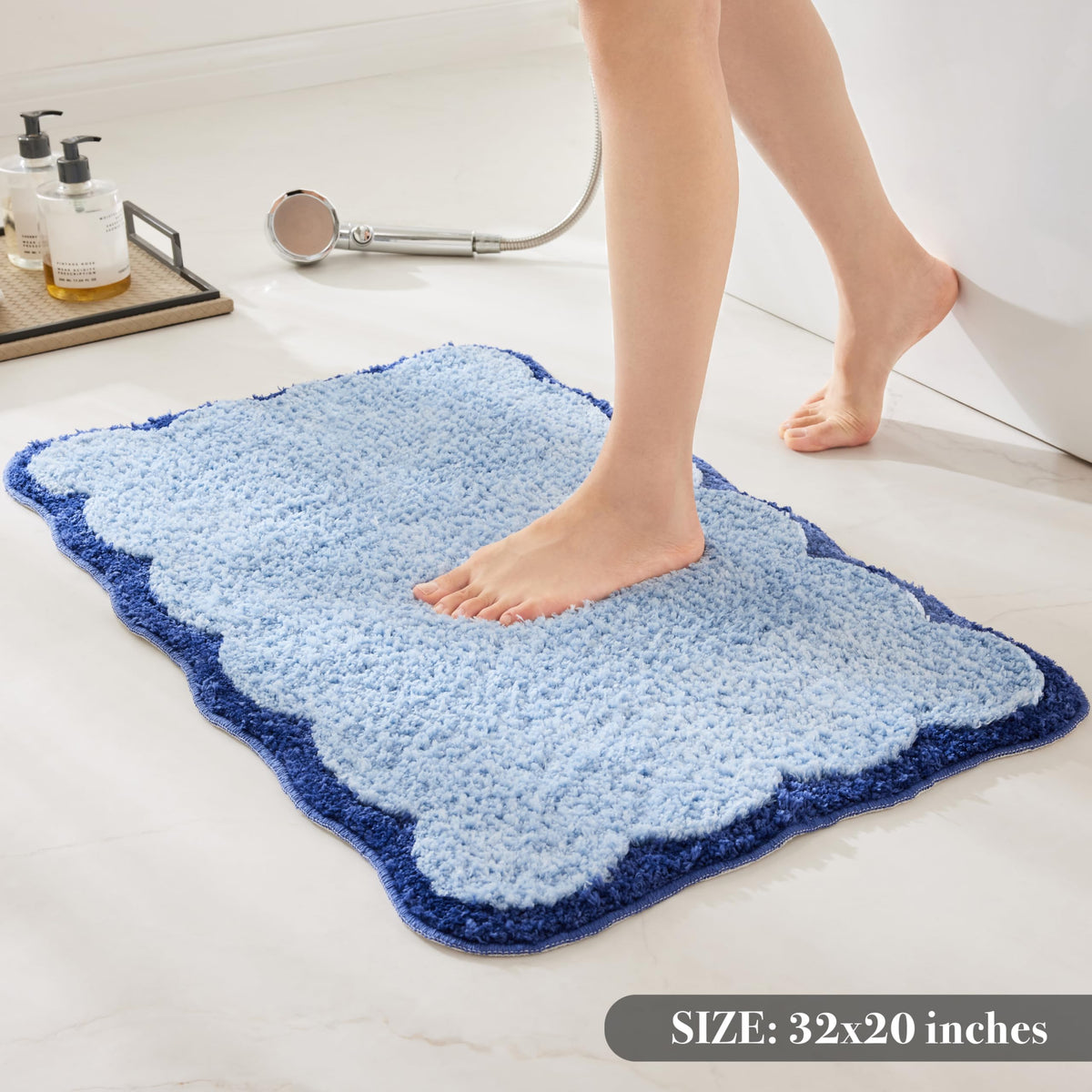 Ohocut absorbent bath rug soaking up water to keep floors dry