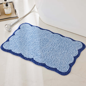 Ohocut navy scalloped piping bath rug with plush softness underfoot