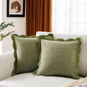 Ohocut sage green scalloped pillow cover for 20x20 cushions with soft chenille texture