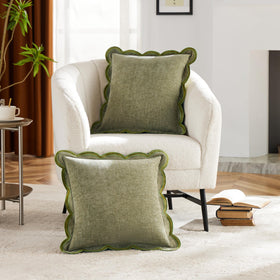 Ohocut sage green scalloped pillow cover on sofa adds chic boho focal point