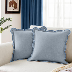Ohocut scalloped-edge pillow cover in Misty Blue adds chic living room accent.