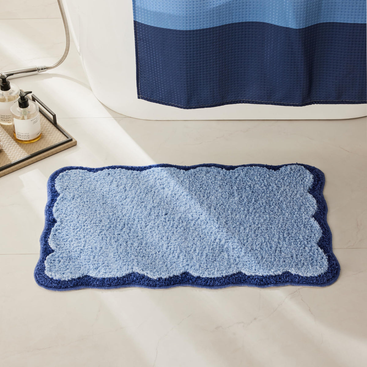 Ohocut blue microfiber tufted bath mat showcases luxurious texture