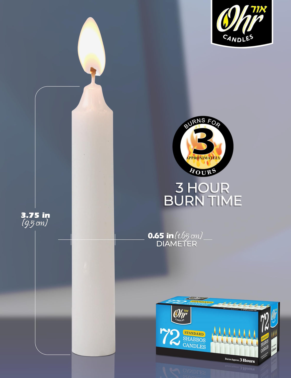 OHR CANDLES unscented white taper on holder for scent-free lighting