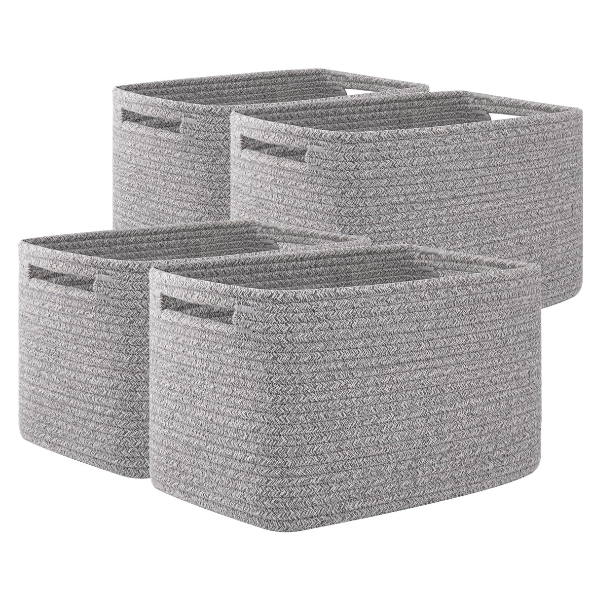 OIAHOMY 4-pack grey storage baskets close-up showing cotton rope weave for safe organization