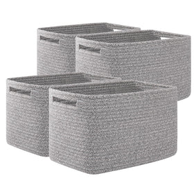 OIAHOMY 4-pack grey storage baskets close-up showing cotton rope weave for safe organization
