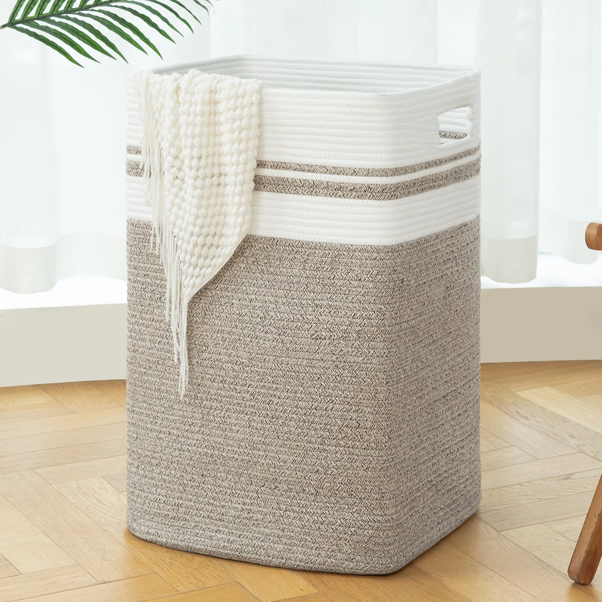 OIAHOMY 91L laundry hamper with collapsible cotton rope design for space-saving storage.