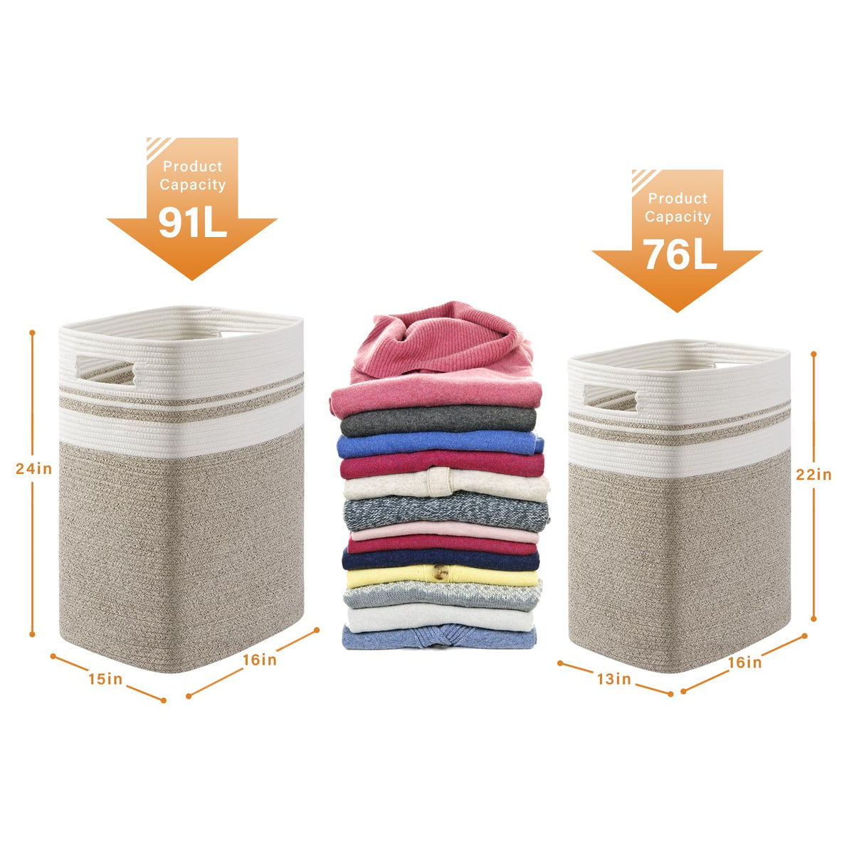 OIAHOMY 91L laundry hamper showing double reinforced handles for easy carrying.