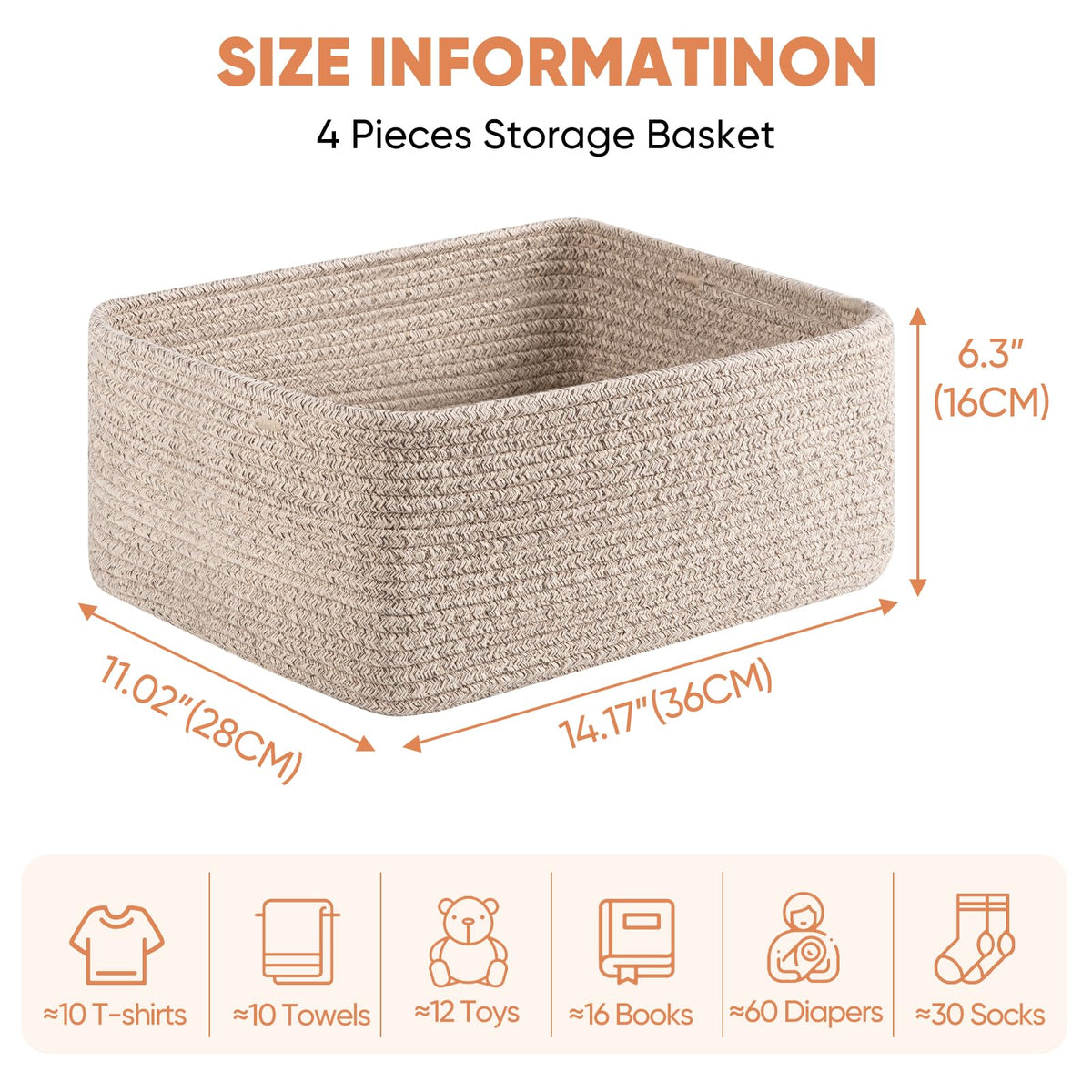 OIAHOMY basket with reinforced handles for easy carrying