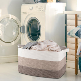 OIAHOMY cotton rope storage basket close-up reveals soft texture and gentle edges for kids.