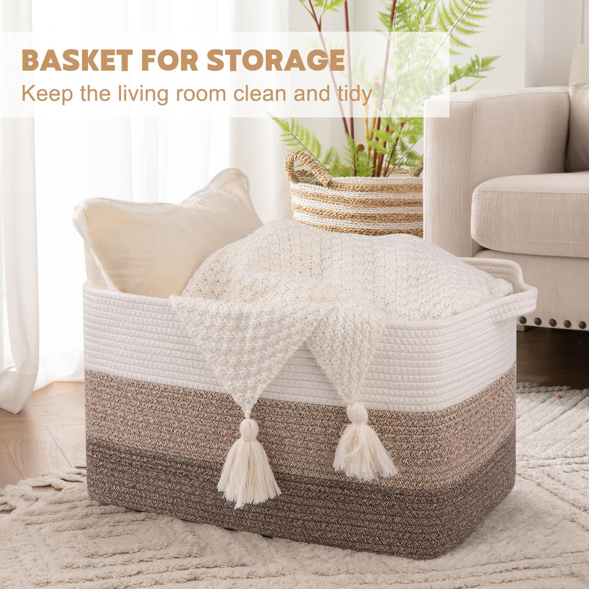 OIAHOMY cotton rope storage basket highlighting soft, kid-safe texture