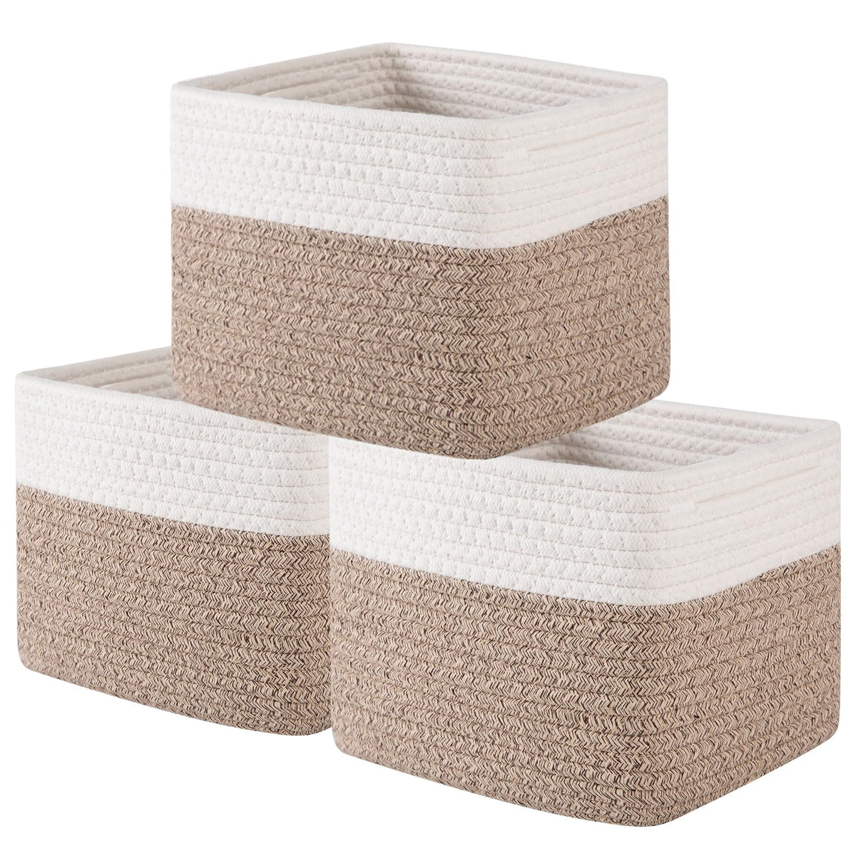 OIAHOMY cotton rope storage cubes in front view for organized shelf storage.