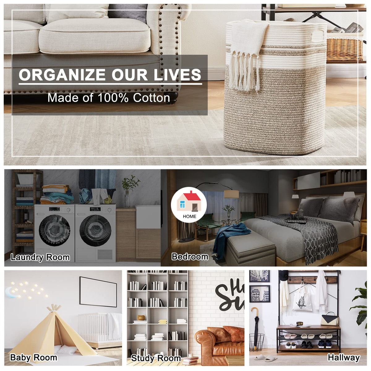 OIAHOMY living room decor basket blends style and practicality for throws and cushions.