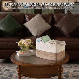Neutral brown-white storage basket from OIAHOMY complements any decor.