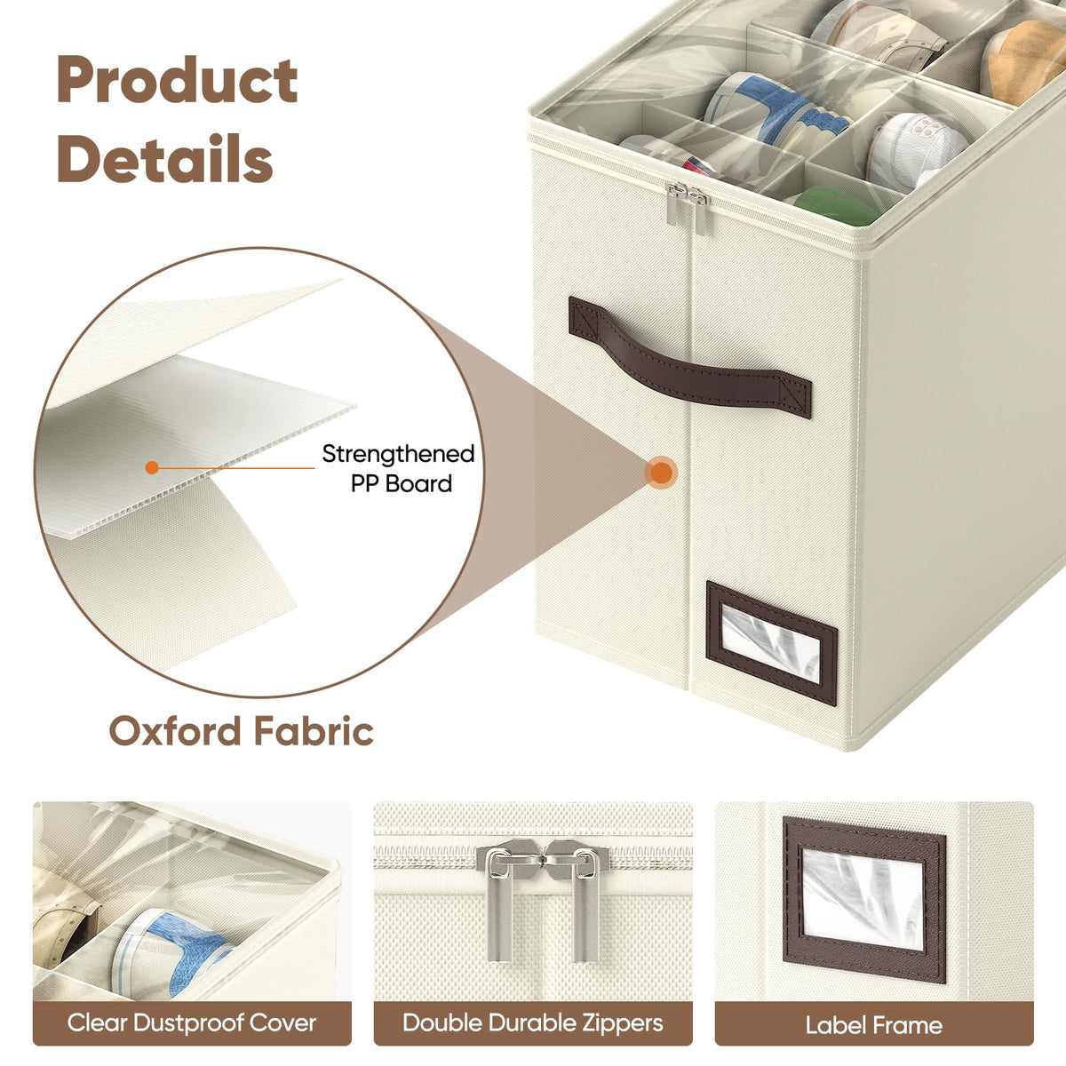 OIAHOMY bin features two-way zipper and labeled side for quick access.