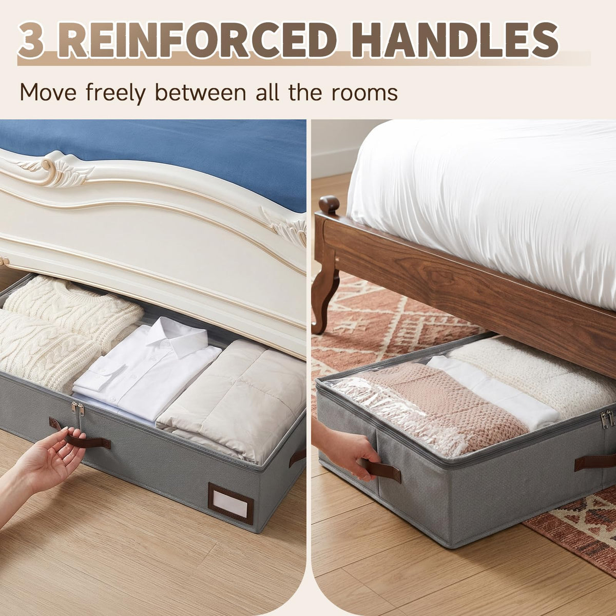 OIAHOMY under-bed organizer keeps blankets, clothes, and shoes neatly stowed.