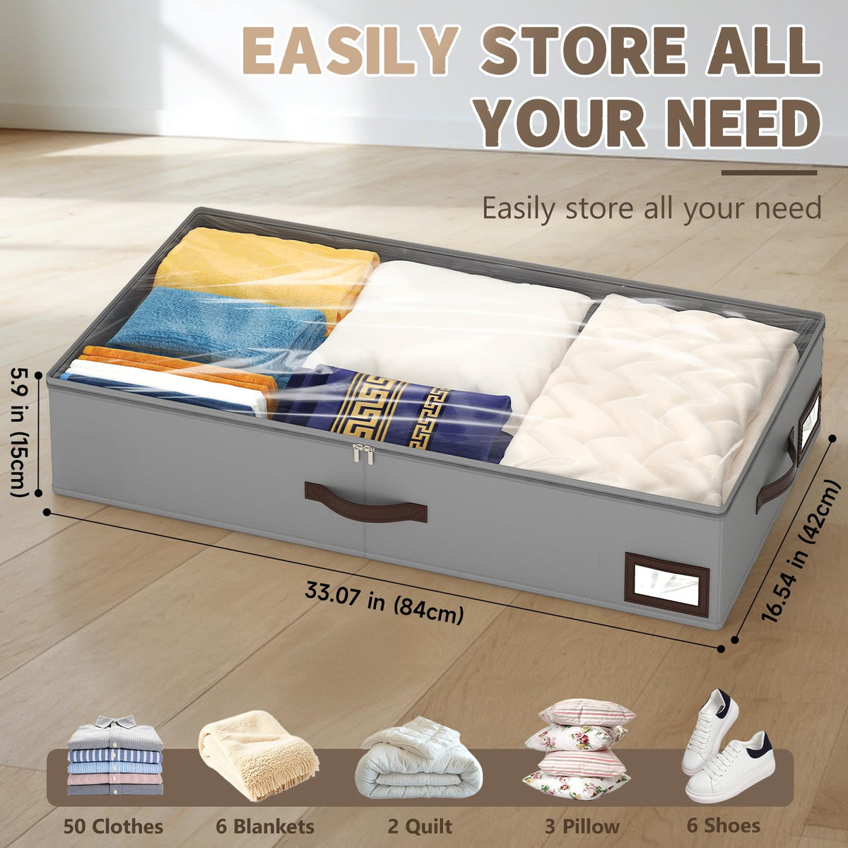 OIAHOMY under-bed storage with label slots for instant item recognition.