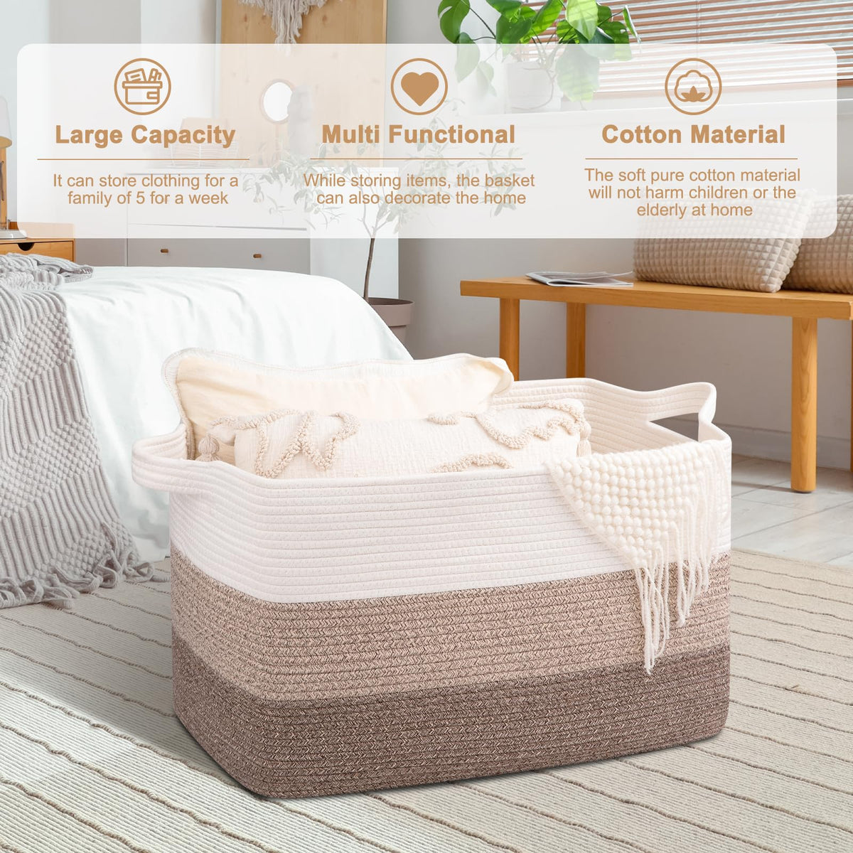 OIAHOMY washable storage basket demonstrates easy care by hand or machine.