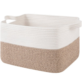 OIAHOMY woven storage basket rectangle brown and white on shelf for neat organization.