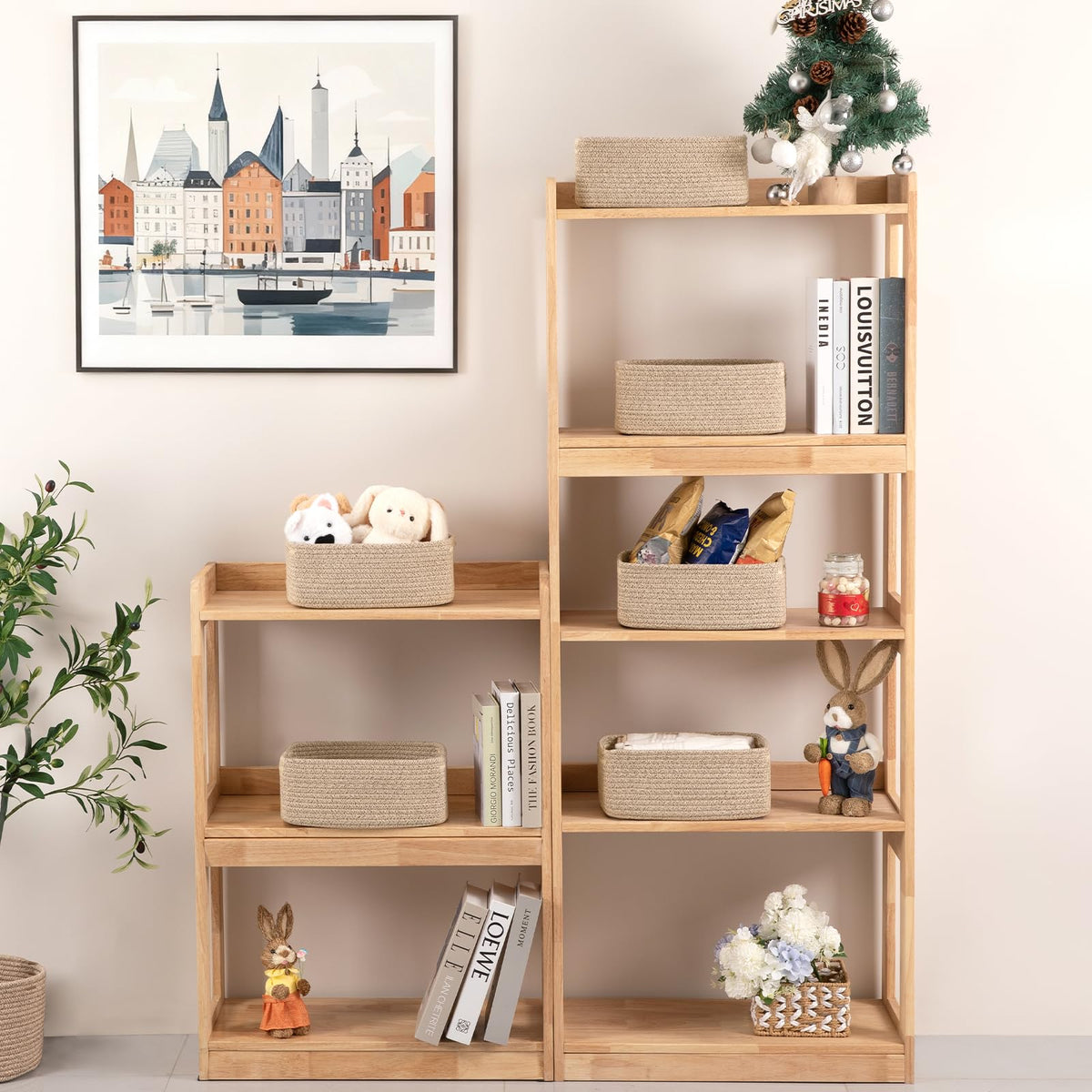 OIASKET cotton weave small shelf basket on living room shelf for easy organization