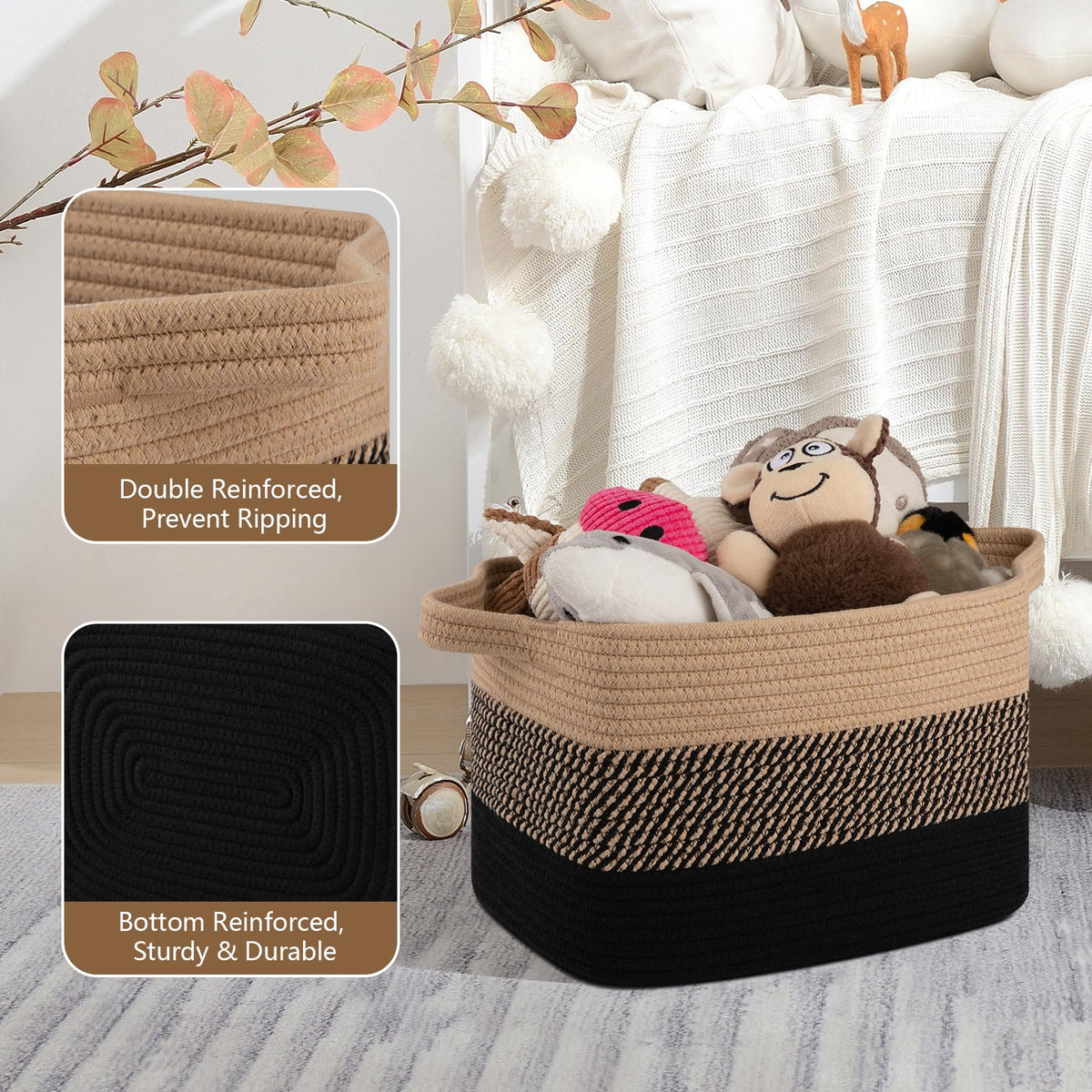 OIASKET nursery organizer basket in soft cotton rope for safe play areas