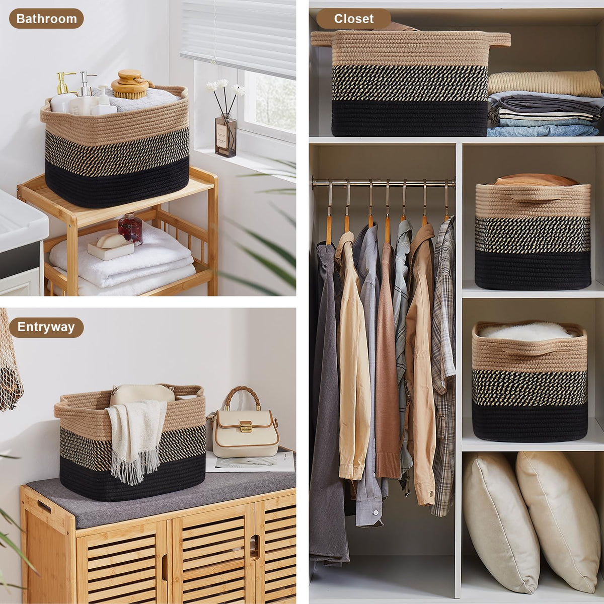 OIASKET rectangle basket on shelves supports calm, accessible storage.