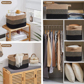 OIASKET rectangle basket on shelves supports calm, accessible storage.