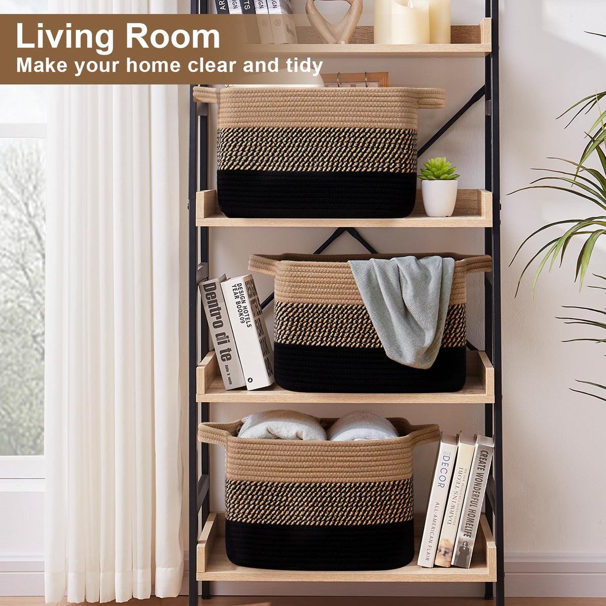 OIASKET woven decor basket adds style while concealing clutter.