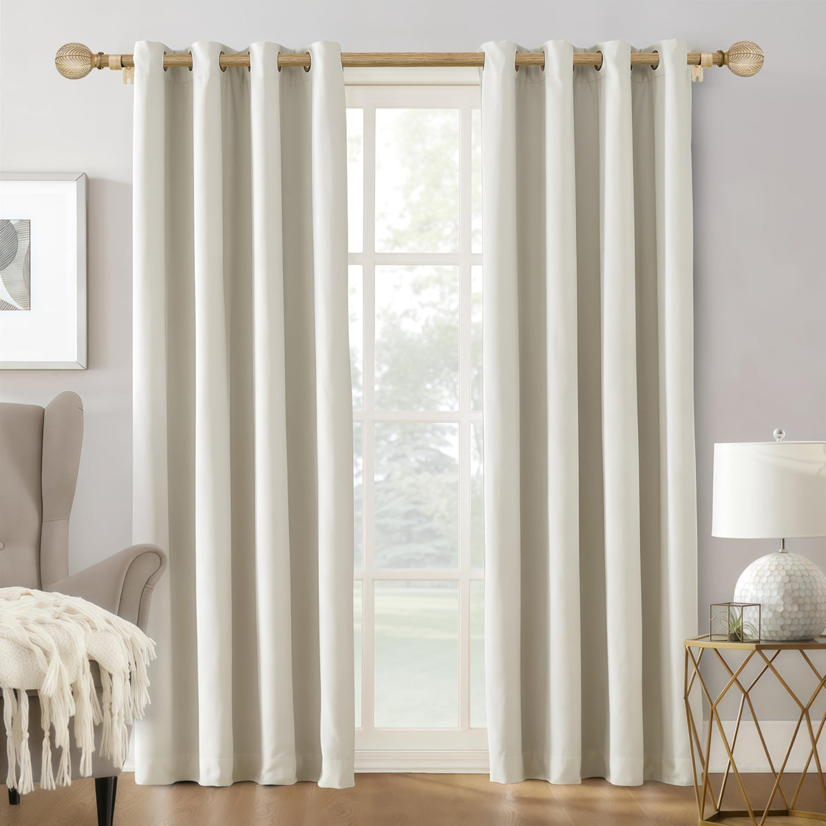 OICIPT wood grain curtain rod shows a 1-inch diameter for sturdy drapery support.