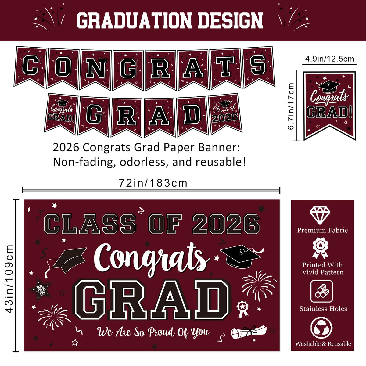 Oigco graduation backdrop polyester design for reusable party decor.