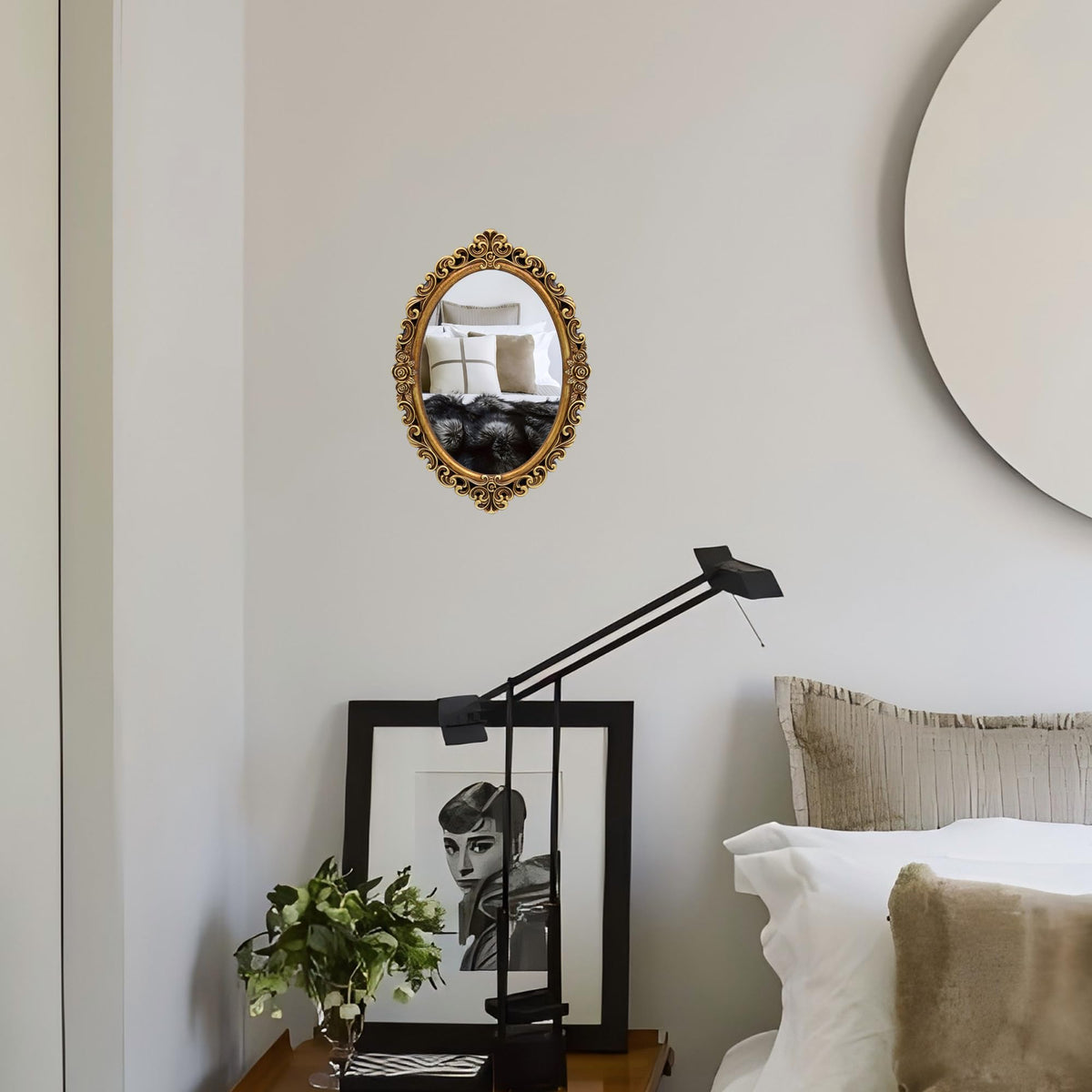 OIGUMR vintage gold oval mirror 12x8 inches for dresser or wall.