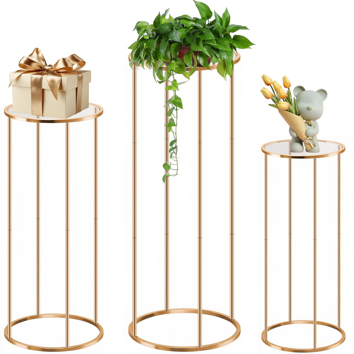 OIHYA cylinder stands rose gold cake display elevates desserts with elegance.