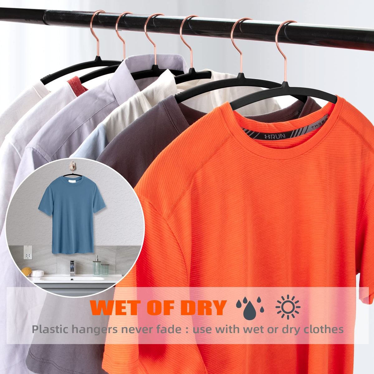 OIKA Hangers heavy-duty ABS construction supports coats and pants.