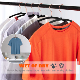 OIKA Hangers heavy-duty ABS construction supports coats and pants.