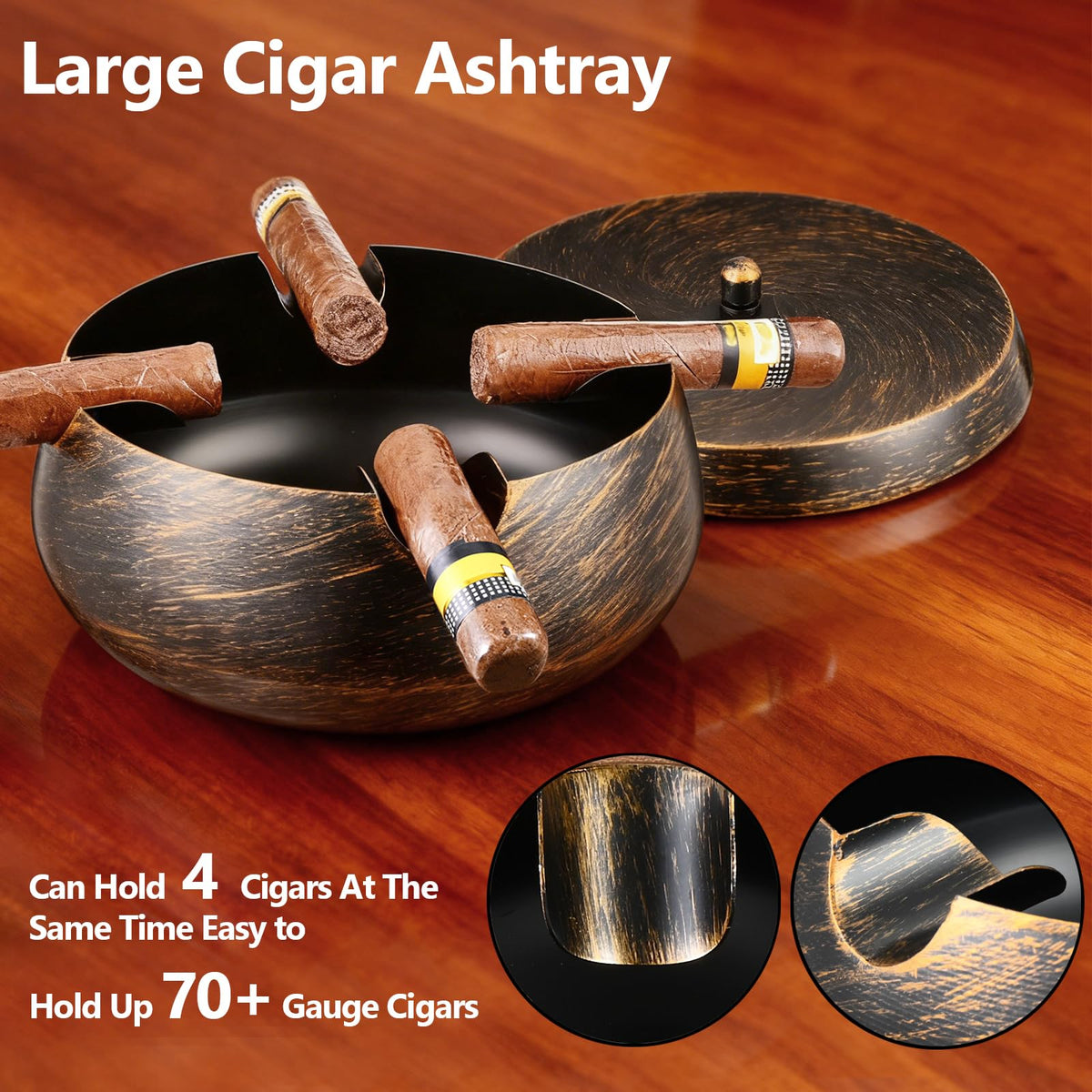 OilP ashtray with central pillar keeps cigars in place.