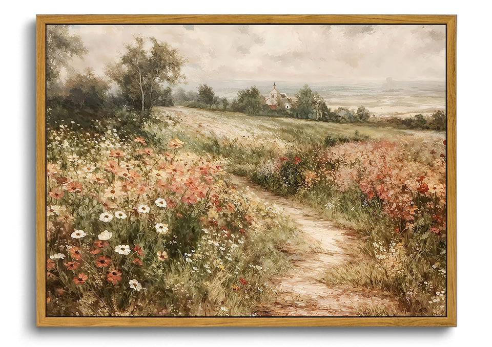 OIQArtOIQ framed canvas with wildflowers enhances cozy living rooms