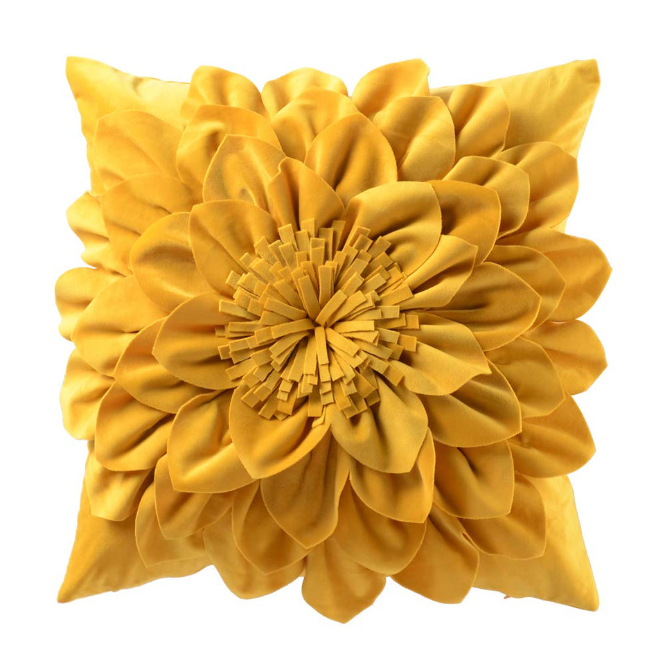 OiseauVoler 3D flower pillow cover in yellow close-up enhances velvet softness
