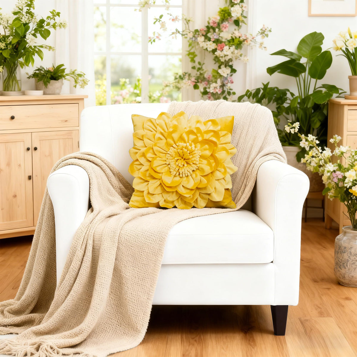 OiseauVoler yellow velvet cover showcased folded texture adds decorative charm