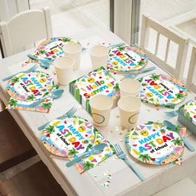 Oitnlaughter summer pool party dinnerware adds vibrant vibes to outdoor celebrations