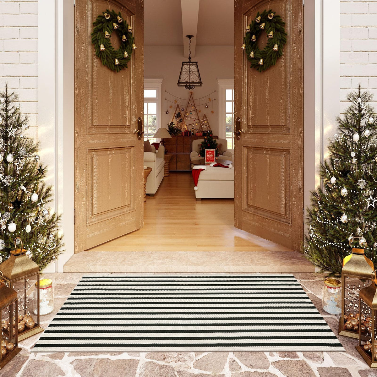 OJIA front porch decor rug; pairs with other mats for style.