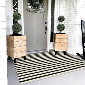 OJIA outdoor rug 3x5 striped front door mat; durable and easy to clean.