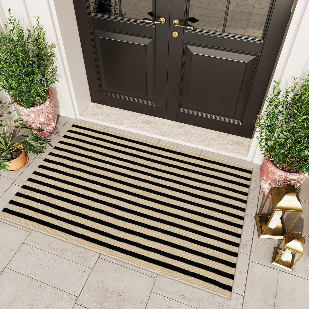 OJIA Durable outdoor rug adds comfort to patios and balconies.