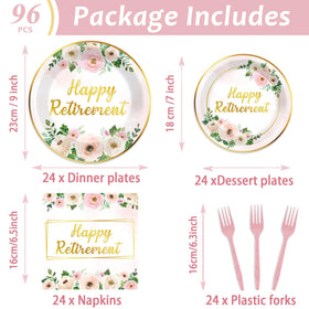 Ojustbeok 7-inch pink floral retirement plates with gold rim for easy serving
