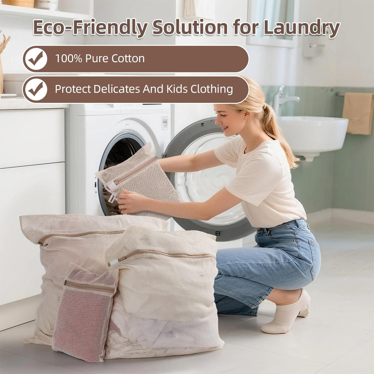 OKAKA bags with secure zipper closures, keeping items safely contained in wash.