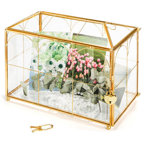 Okllen glass card box with slot shown on white table for elegant guest cards