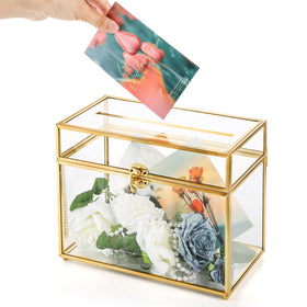 Okllen vintage clear box centerpiece elevates decor and keeps messages within view.