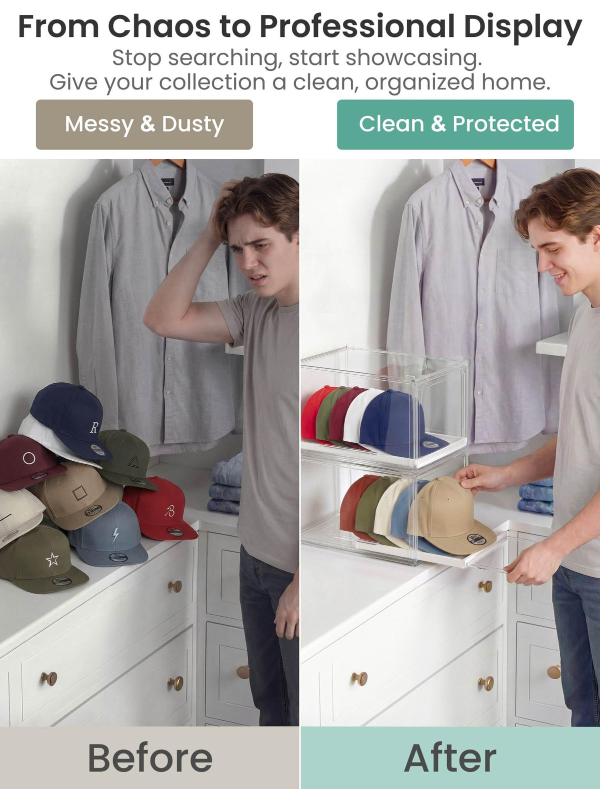OKPOW magnetic-door keeps dust out while showing your caps