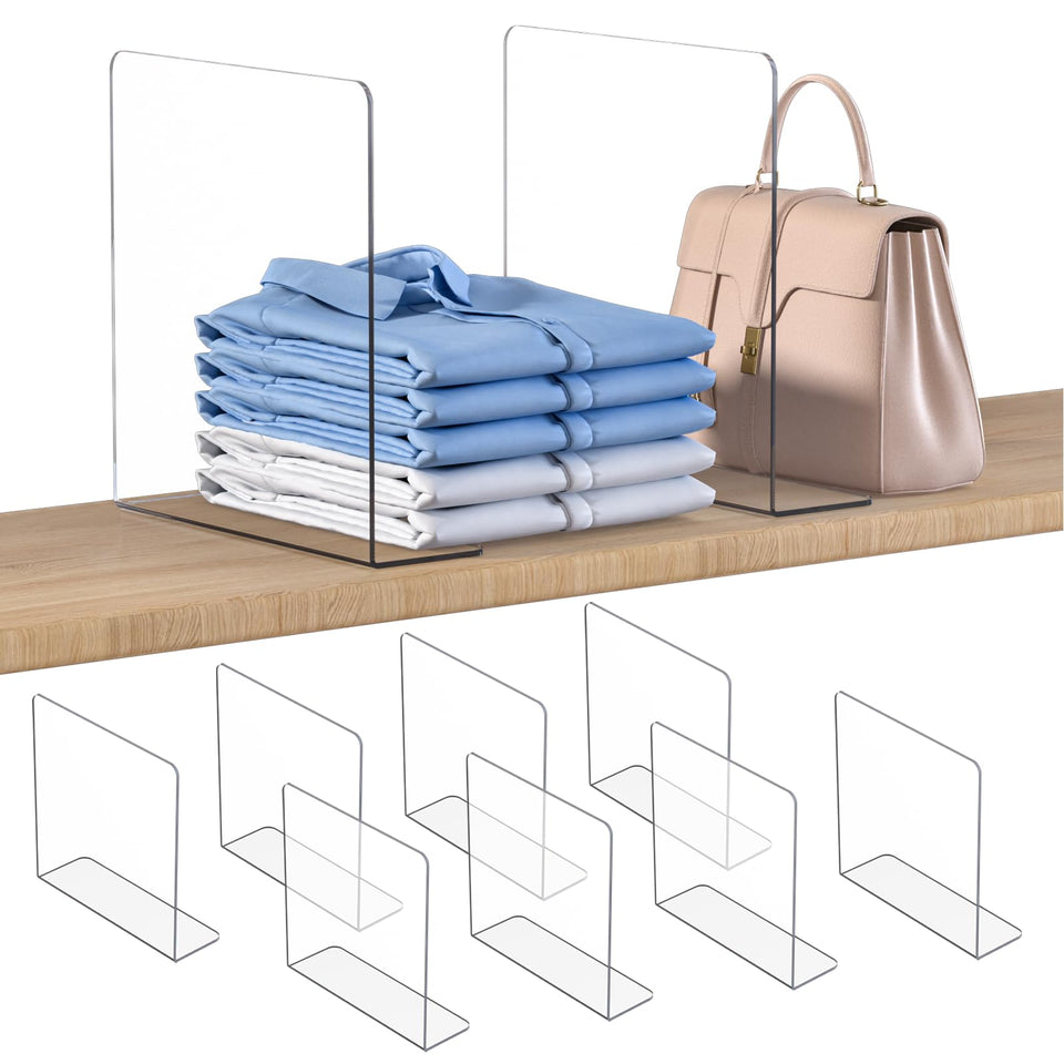 OKPOW shelf dividers 12-inch tall keep clothes neatly organized with crystal-clear visibility.