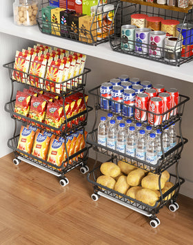 OKZEST 3-tier rolling pantry cart with wheels for organized storage and easy access