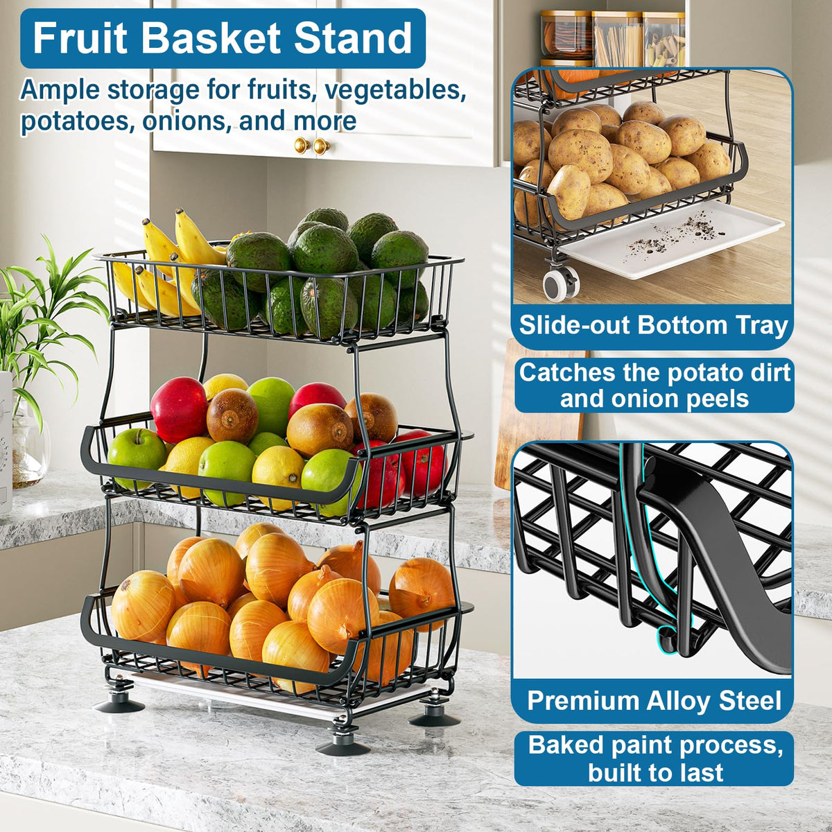 OKZEST countertop fruit and vegetable basket keeps produce within reach