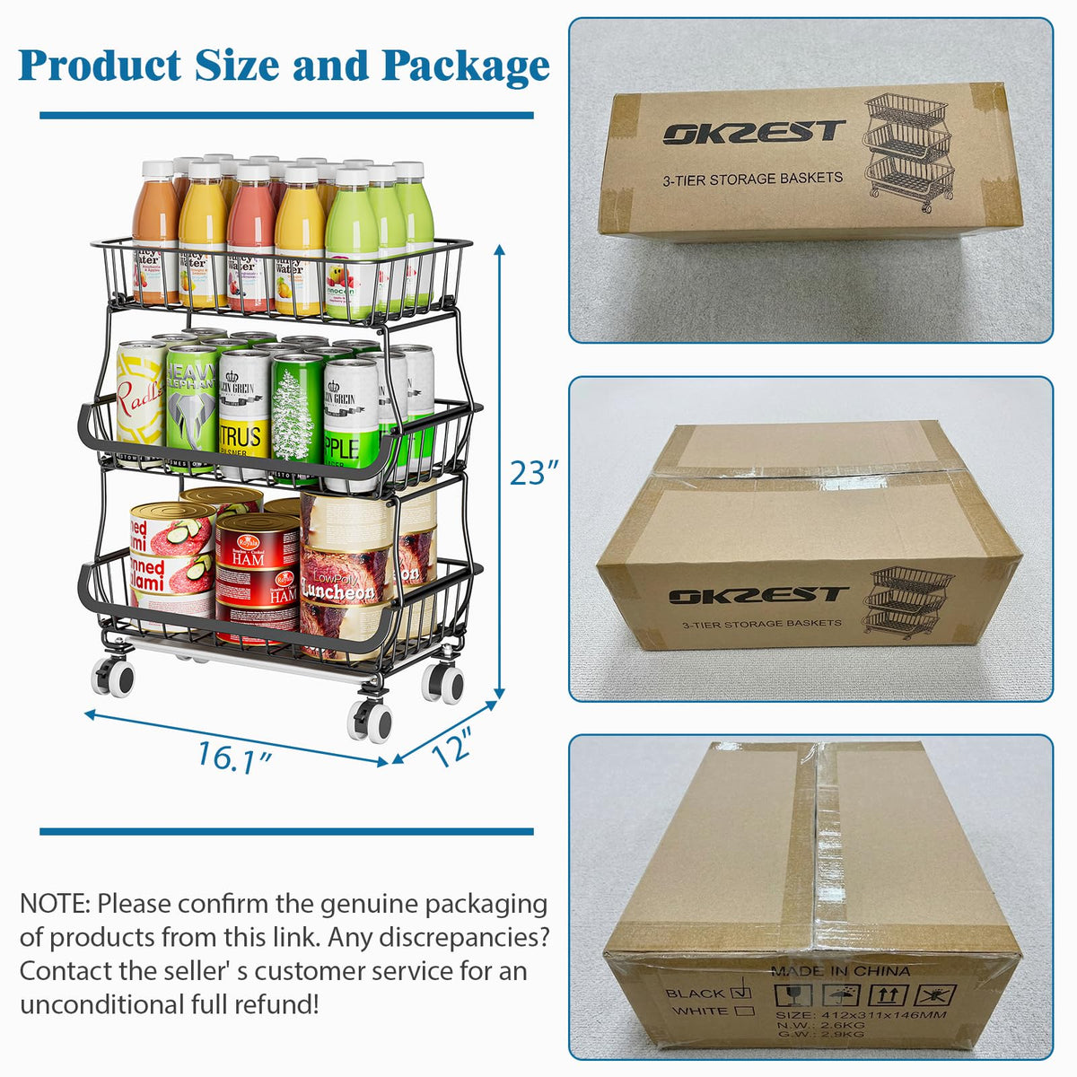 OKZEST durable alloy steel frame supports heavy pantry items